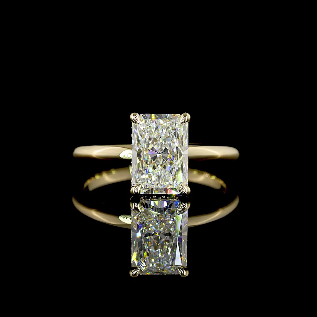 2.15 Cts 14k Yellow Gold Radiant Shape Hidden Halo Ring - Video