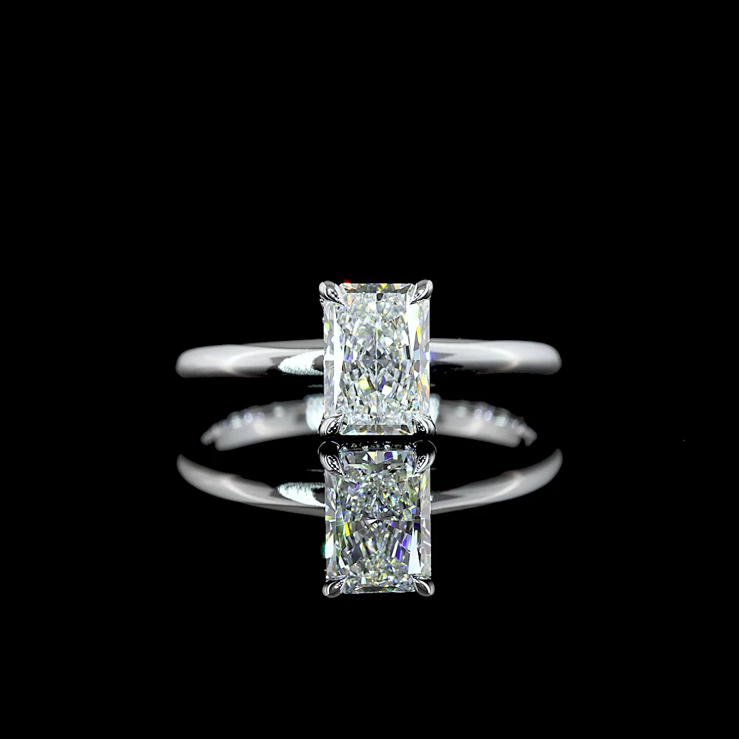 1.05 Cts 14k White Gold Radiant Shape Hidden Halo Ring - Video