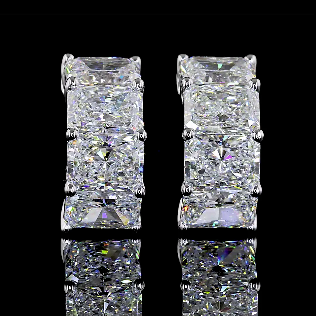 6.03 Cts 14k White Gold Radiant Shape Huggies Earring - Video