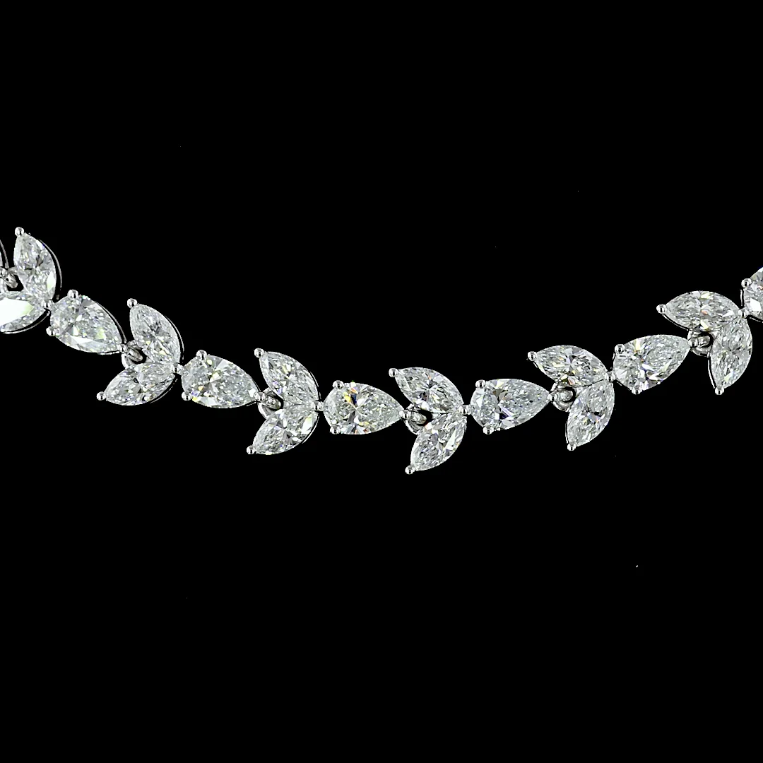 11.65 Cts 14k White Gold Mix Shape Station Line Tennis Necklace - Image 3