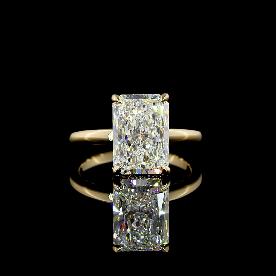 4.21 Cts 14k Yellow Gold Radiant Shape Hidden Halo Ring - Video