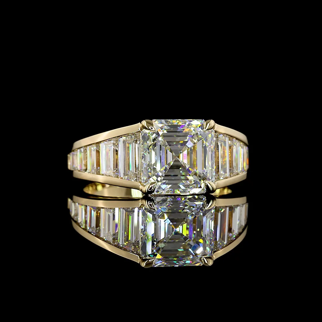 4.92 Cts 14k Yellow Gold Asscher Shape Special Ring - Video