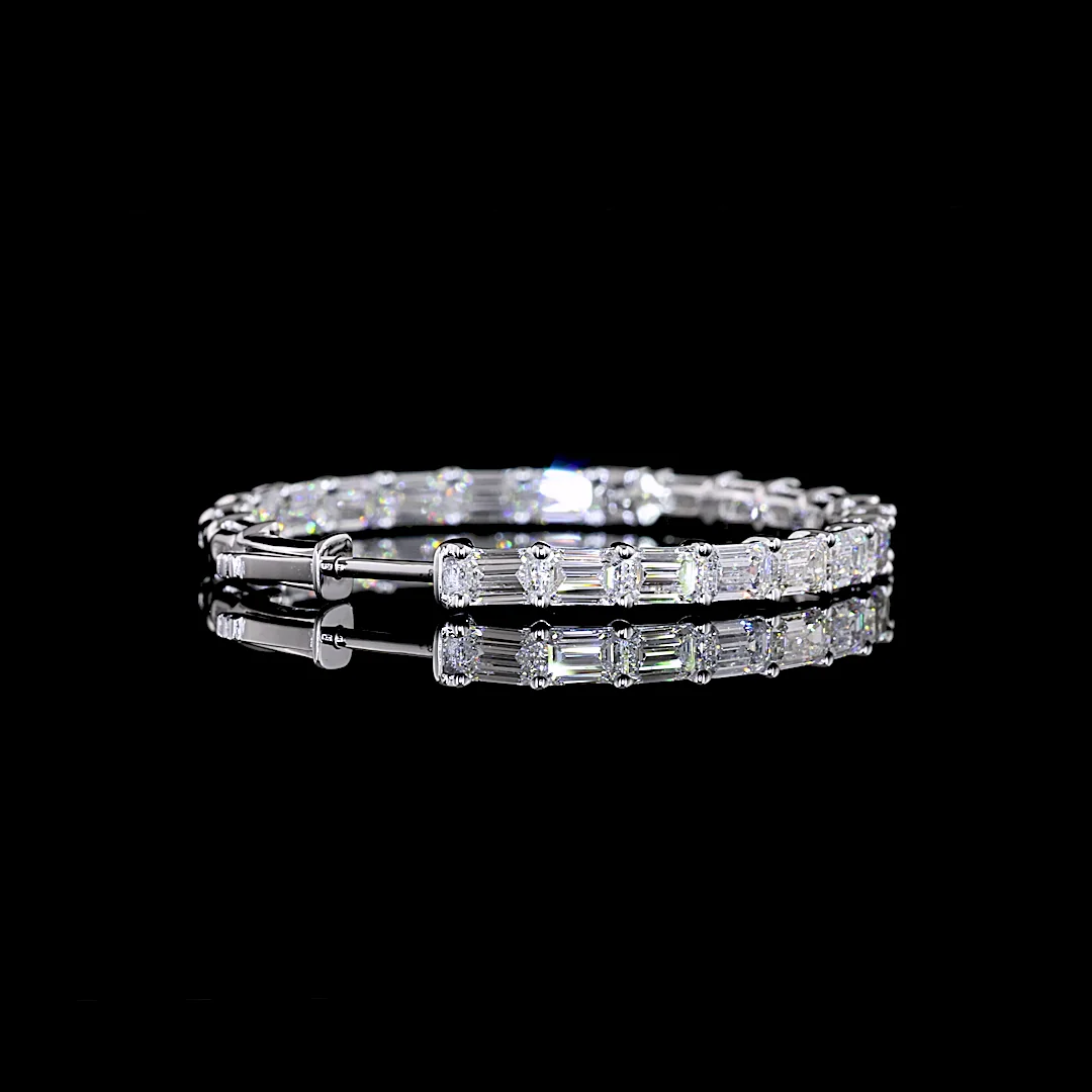 7.76 Cts 14k White Gold Emerald Shape Hoops Earring - Image 2