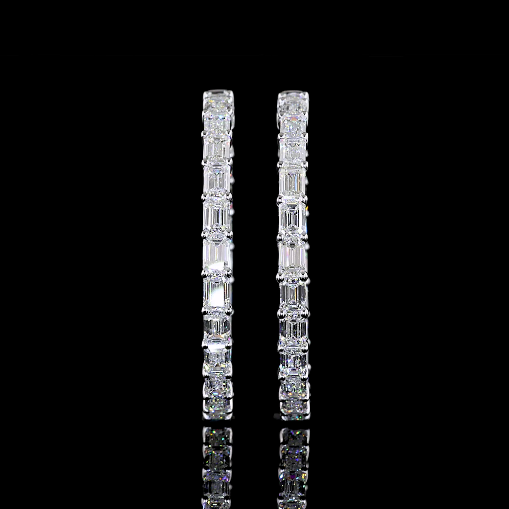 7.76 Cts 14k White Gold Emerald Shape Hoops Earring - Video