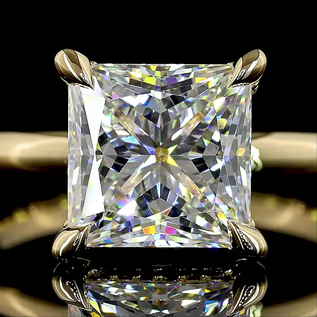 3.18 Cts 14k Yellow Gold Princess Shape Hidden Halo Ring - Image 3