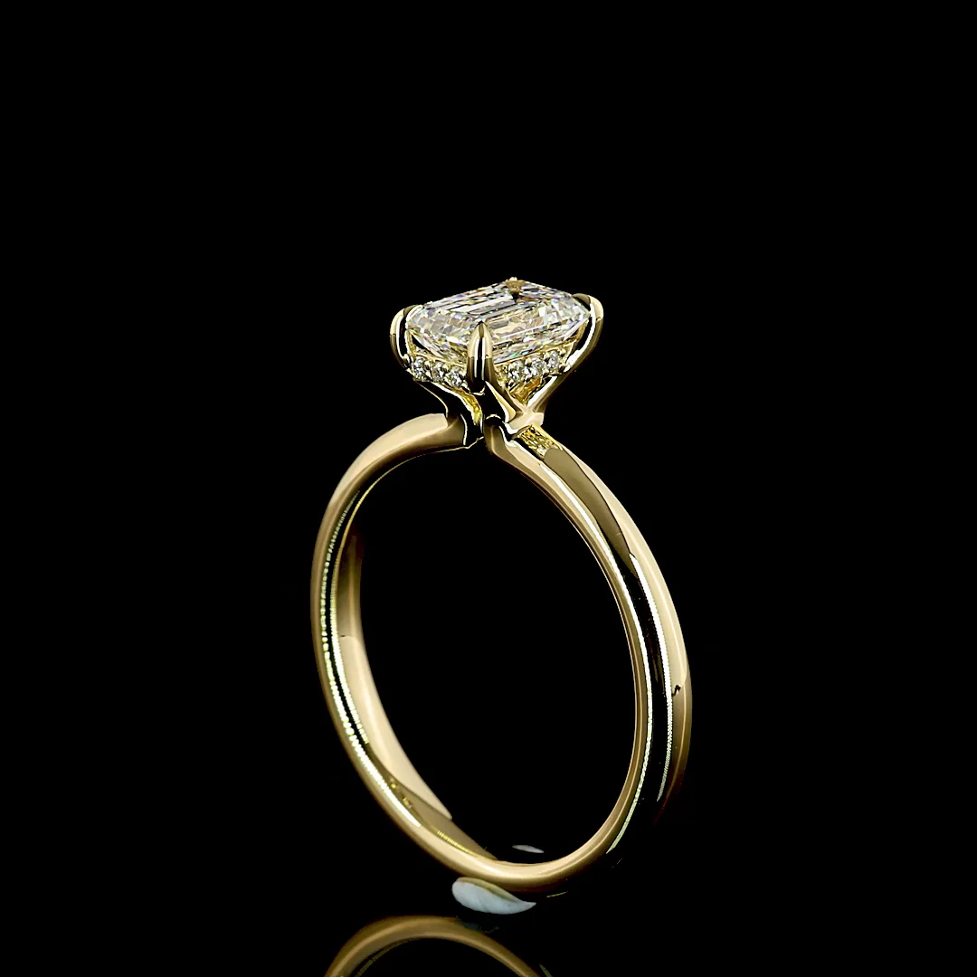 1.05 Cts 14k Yellow Gold Emerald Shape Hidden Halo Ring - Image 2
