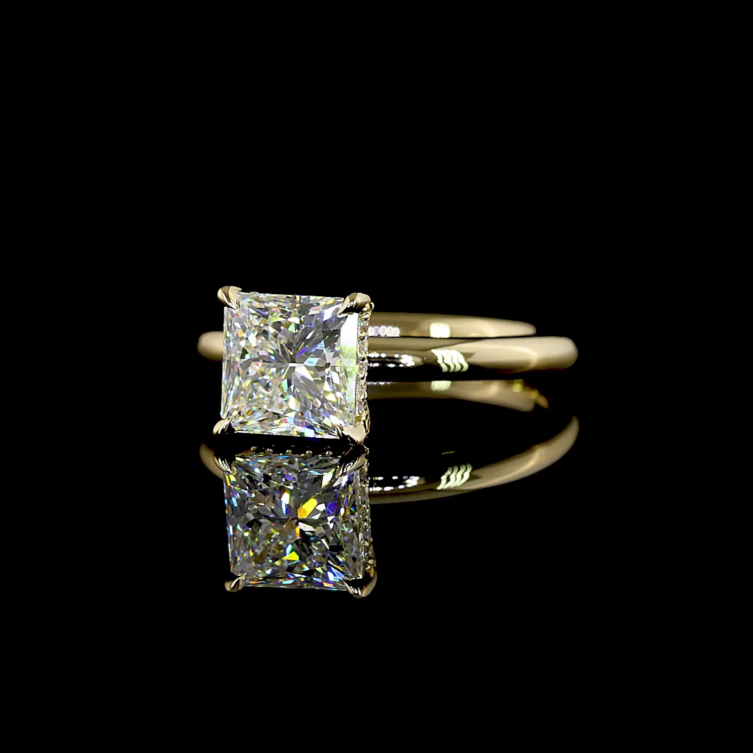 2.13 Cts 14k Yellow Gold Princess Shape Hidden Halo Ring - Image 2