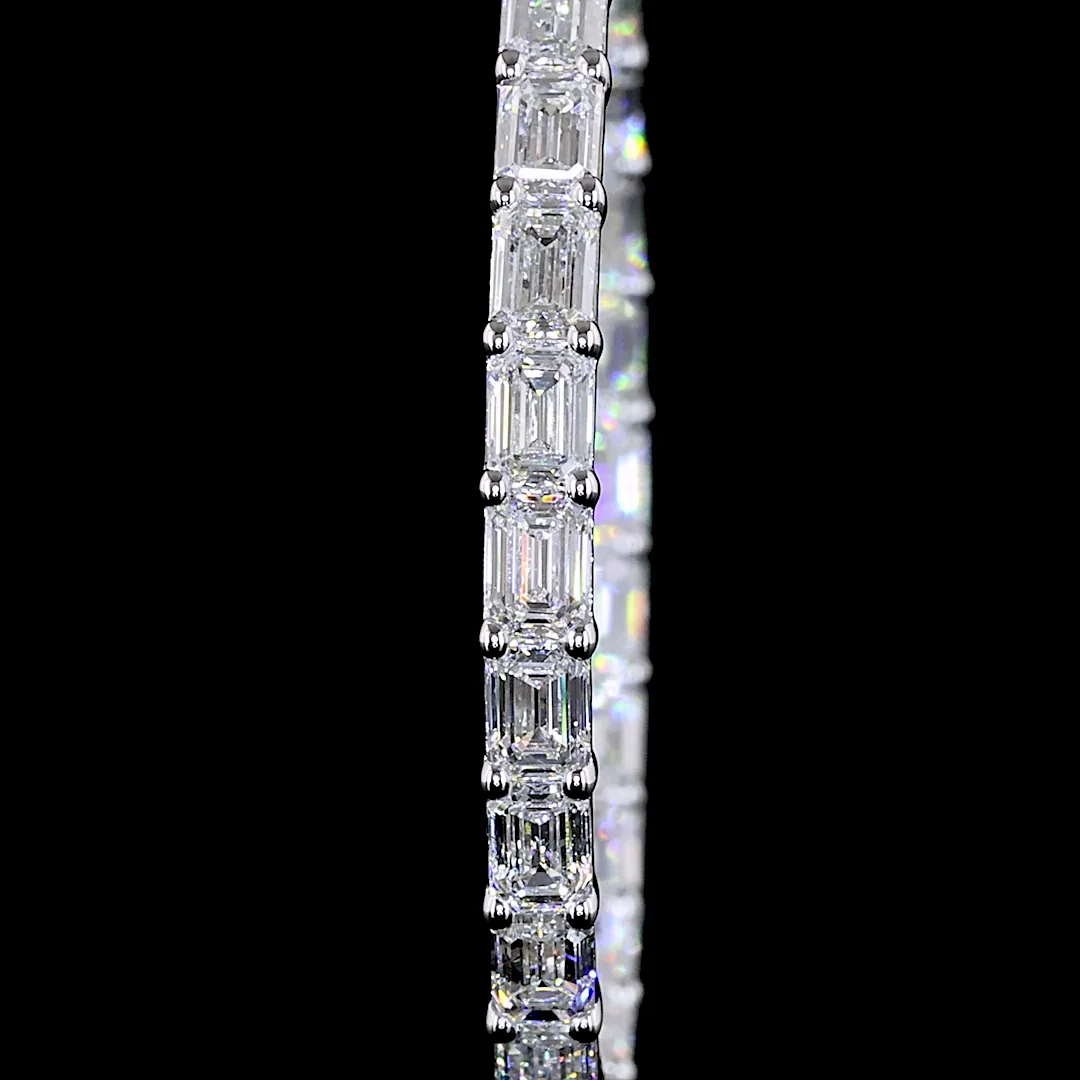 5.32 Cts 14k White Gold Emerald Shape Hoops Earring - Image 3