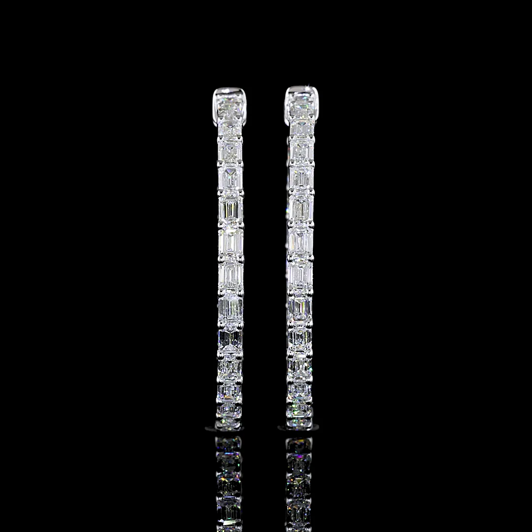 5.32 Cts 14k White Gold Emerald Shape Hoops Earring - Video