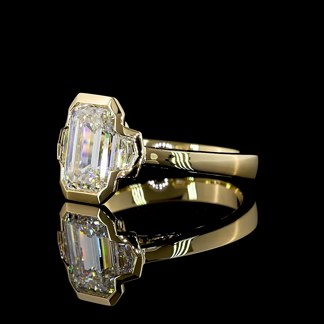 2.41 Cts 14k Yellow Gold Emerald Shape 3 Stones Ring - Image 2