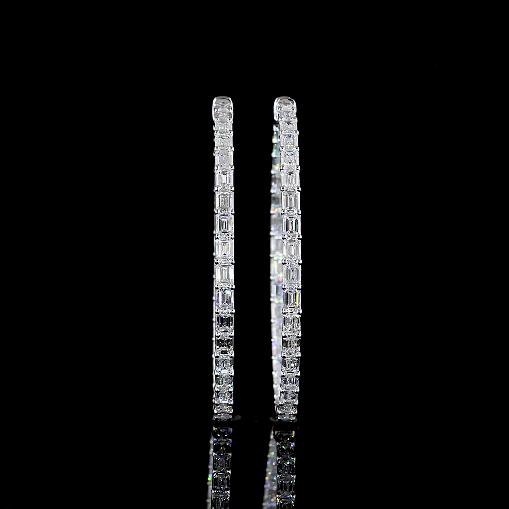 7.1 Cts 14k White Gold Emerald Shape Hoops Earring - Video