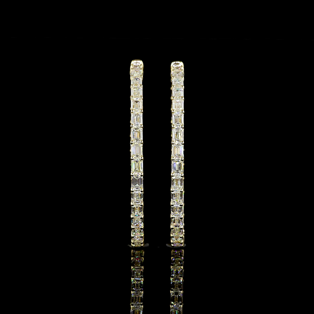 6.4 Cts 14k Yellow Gold Emerald Shape Hoops Earring - Video