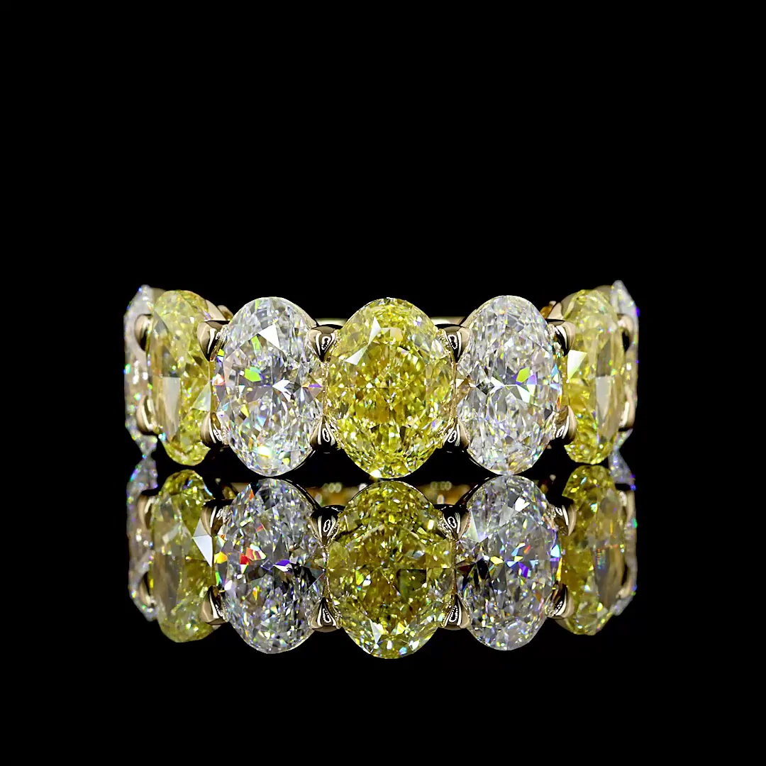 7.92 Cts 14k Yellow Gold Oval Shape 7 Stones Eternity Band - Video