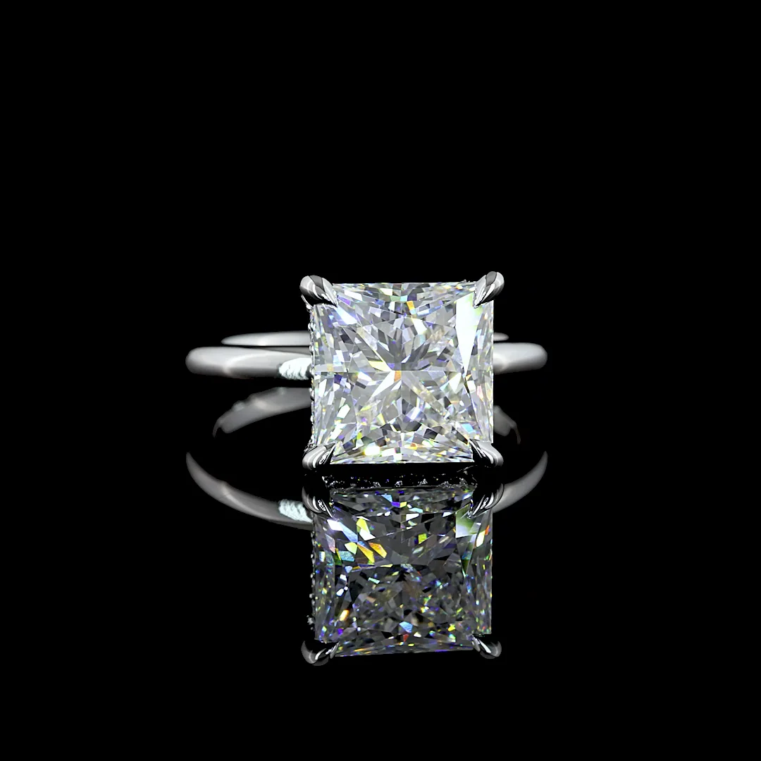 5.23 Cts 14k White Gold Princess Shape Hidden Halo Ring - Video