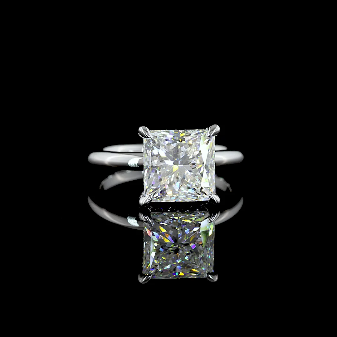 4.28 Cts 14k White Gold Princess Shape Hidden Halo Ring - Video