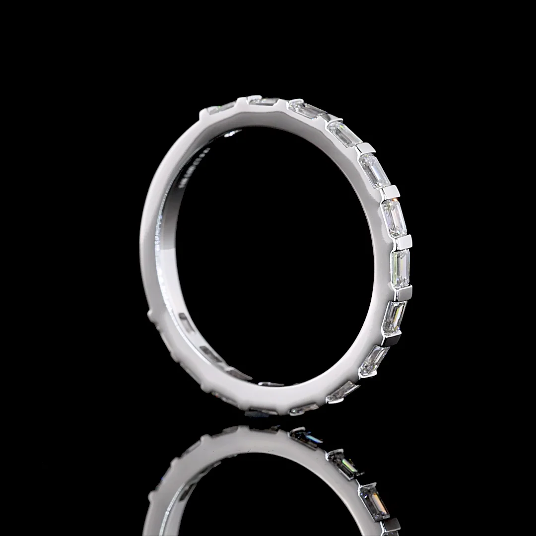 0.87 Cts 14k White Gold Emerald Shape 3/4 Band Eternity Band - Image 2