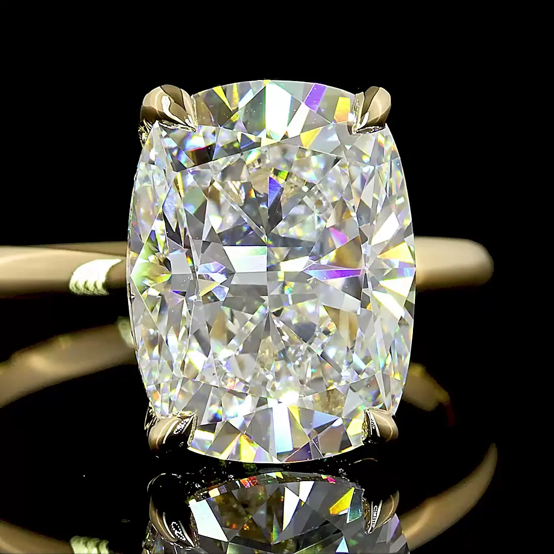 5.34 Cts 14k Yellow Gold Cushion Brilliant Shape Hidden Halo Ring - Image 3