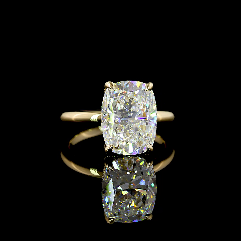 5.34 Cts 14k Yellow Gold Cushion Brilliant Shape Hidden Halo Ring - Video