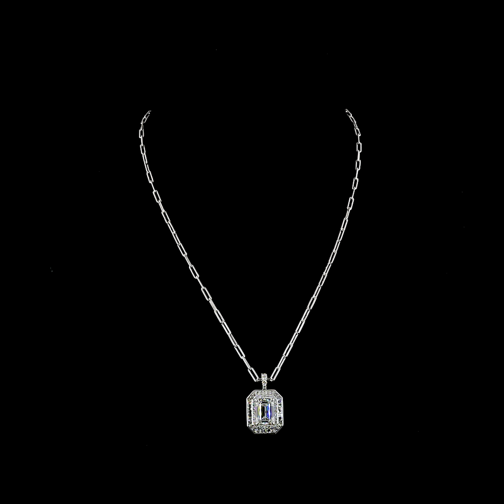 6.8 Cts 9k White Gold - 14k White Gold Emerald Shape Pendant Pendant - Video