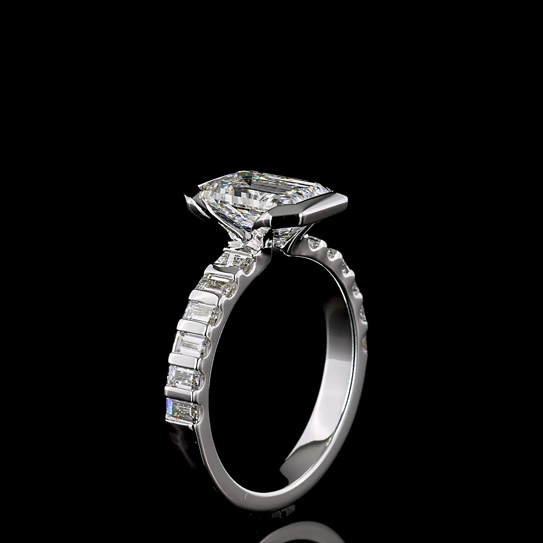 2.74 Cts 14k White Gold Emerald Shape Hidden Halo Ring - Image 4