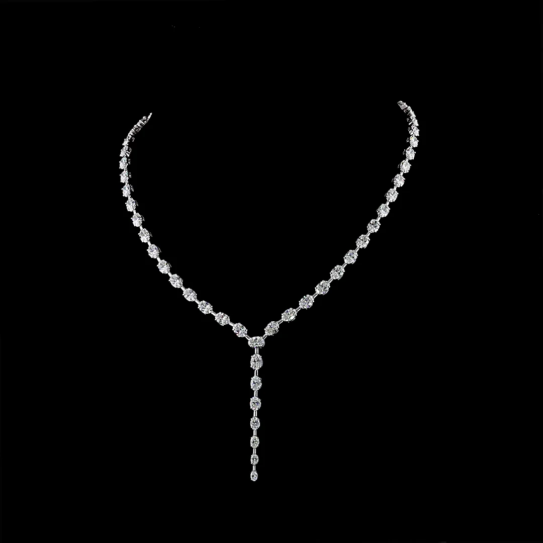 19.65 Cts 14k White Gold Oval Shape Lariat Necklace - Video