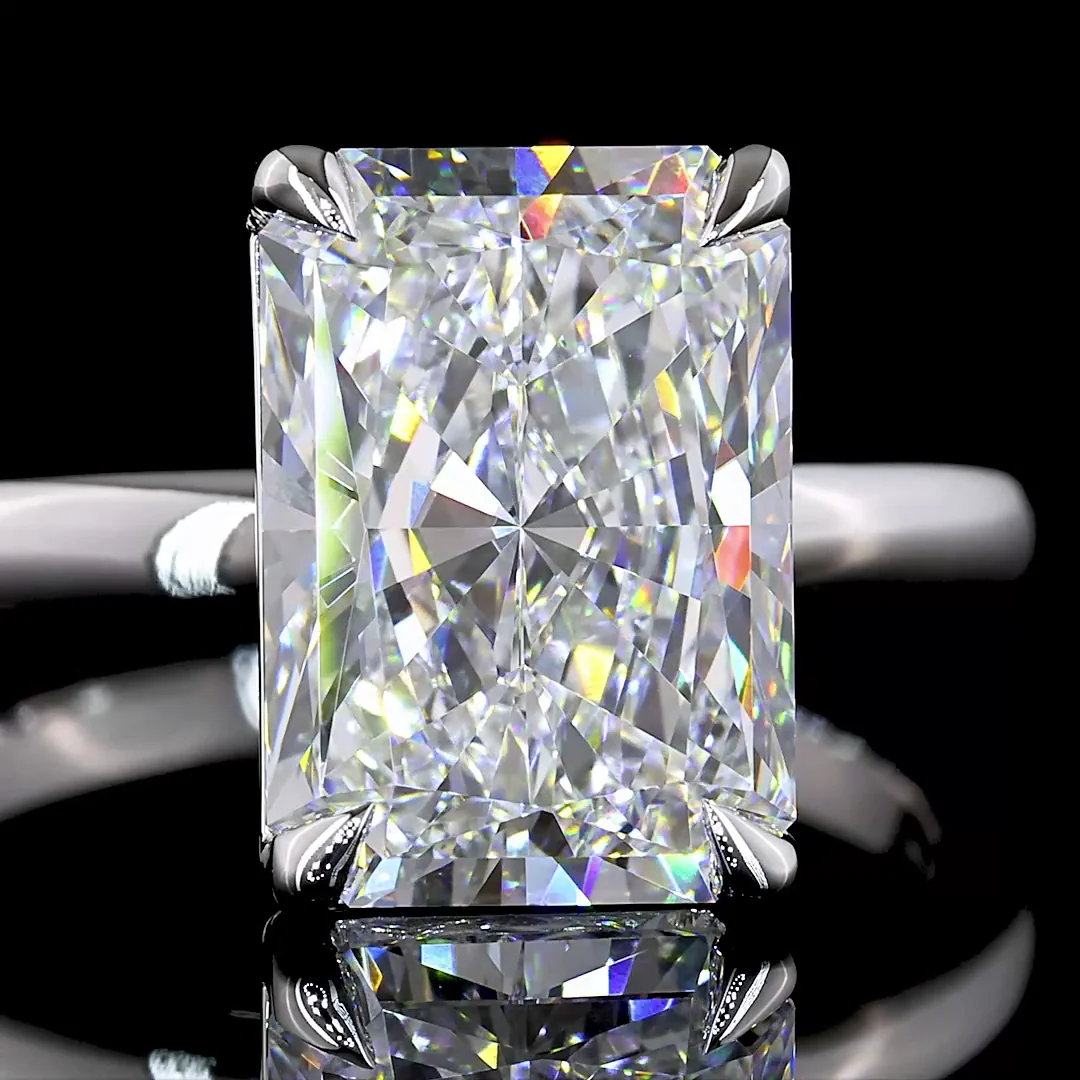 4.14 Cts 14k White Gold Radiant Shape Solitaire Ring - Image 3