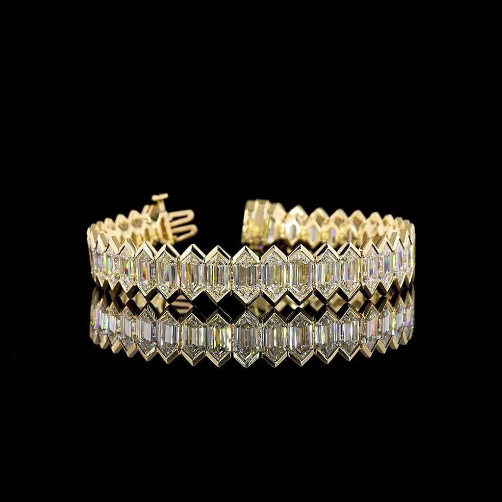 37.72 Cts 14k White Gold Step Marquise Shape Tennis Bracelet - Video