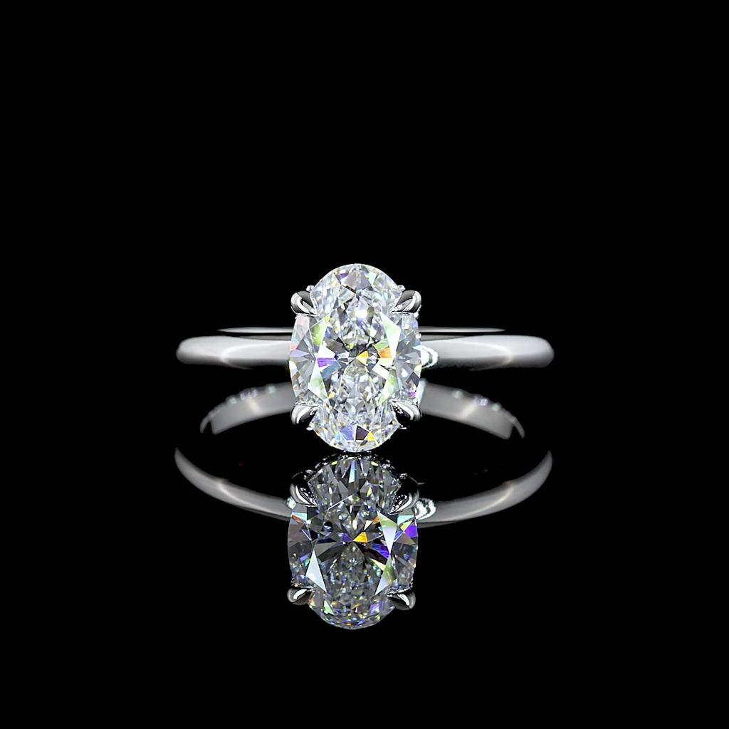 1.64 Cts 14k White Gold Oval Shape Hidden Halo Ring - Video