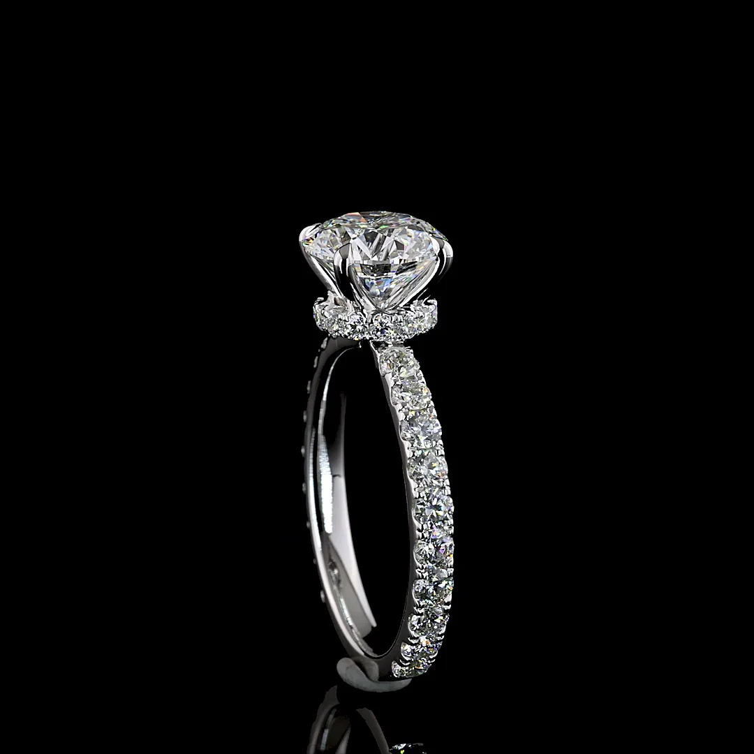 3.02 Cts 14k White Gold Round Shape Hidden Halo Ring - Image 2