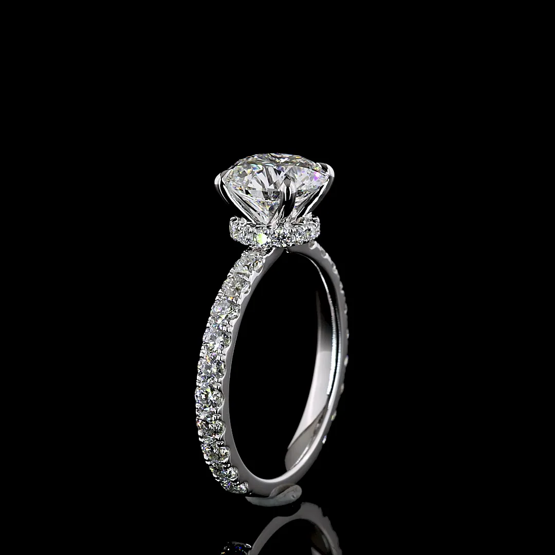 3.02 Cts 14k White Gold Round Shape Hidden Halo Ring - Image 4