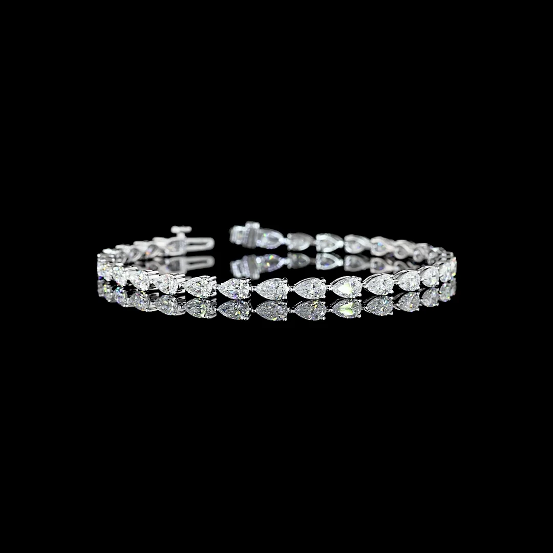6.52 Cts 14k White Gold Pear Shape Tennis Bracelet - Video