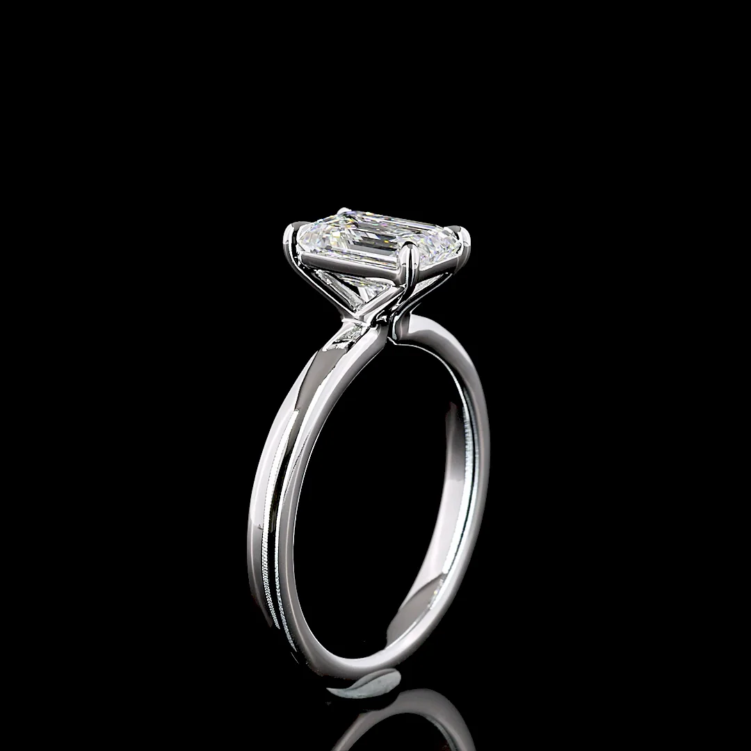 1.52 Cts 14k White Gold Emerald Shape Solitaire Ring - Image 4