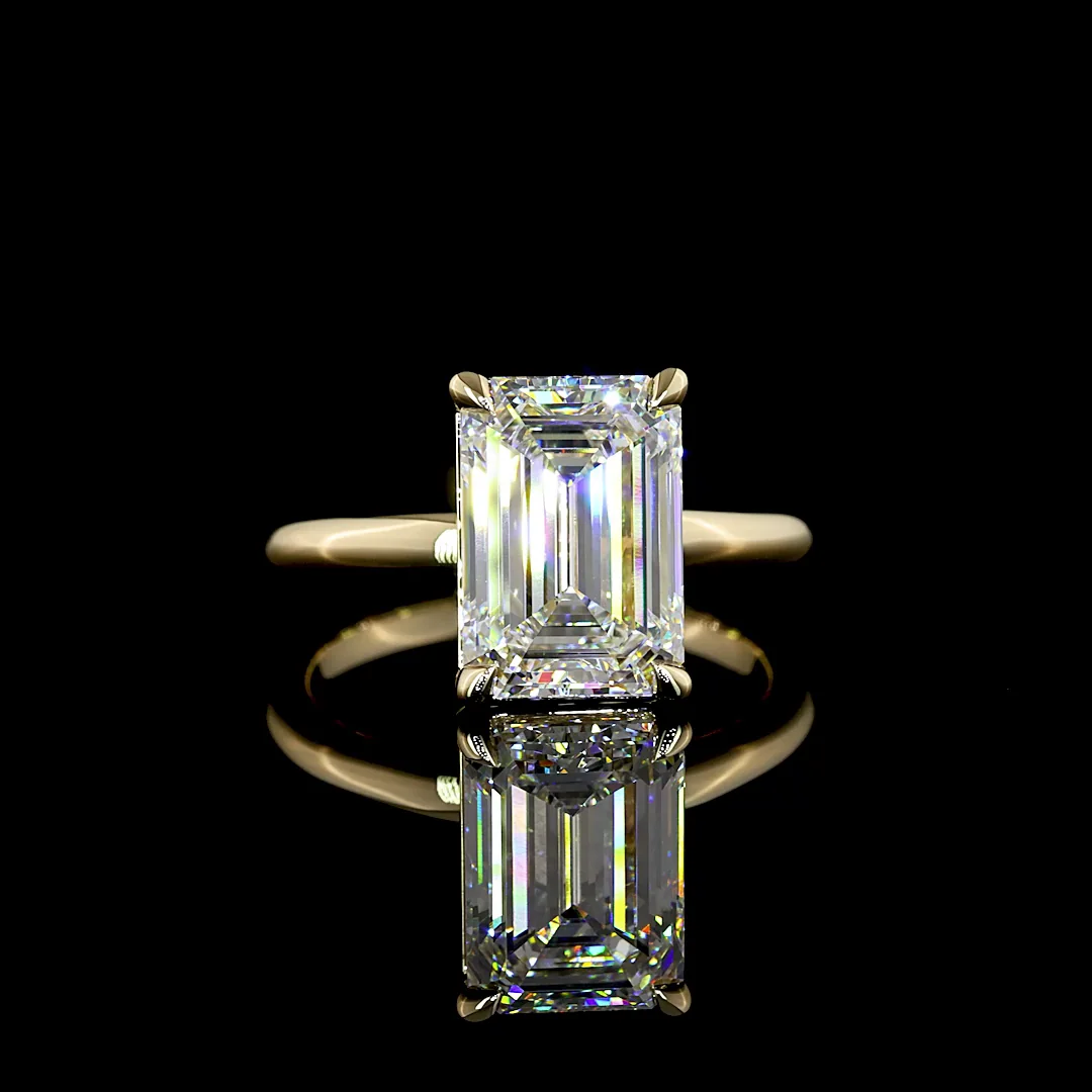 4.01 Cts 14k Yellow Gold Emerald Shape Solitaire Ring - Video