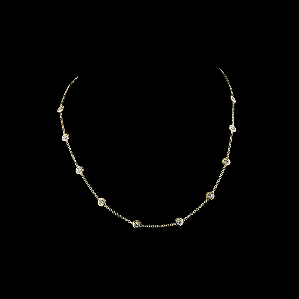 1.96 Cts 14k Yellow Gold Round Shape Station Necklace - Video