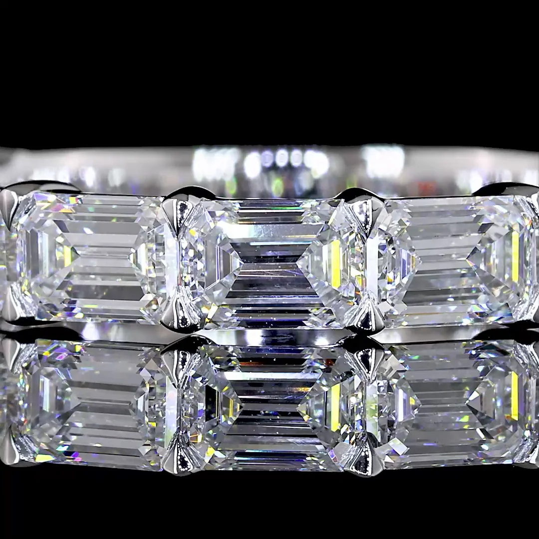 3.09 Cts 14k White Gold Emerald Shape 3/4 Band Eternity Band - Image 3