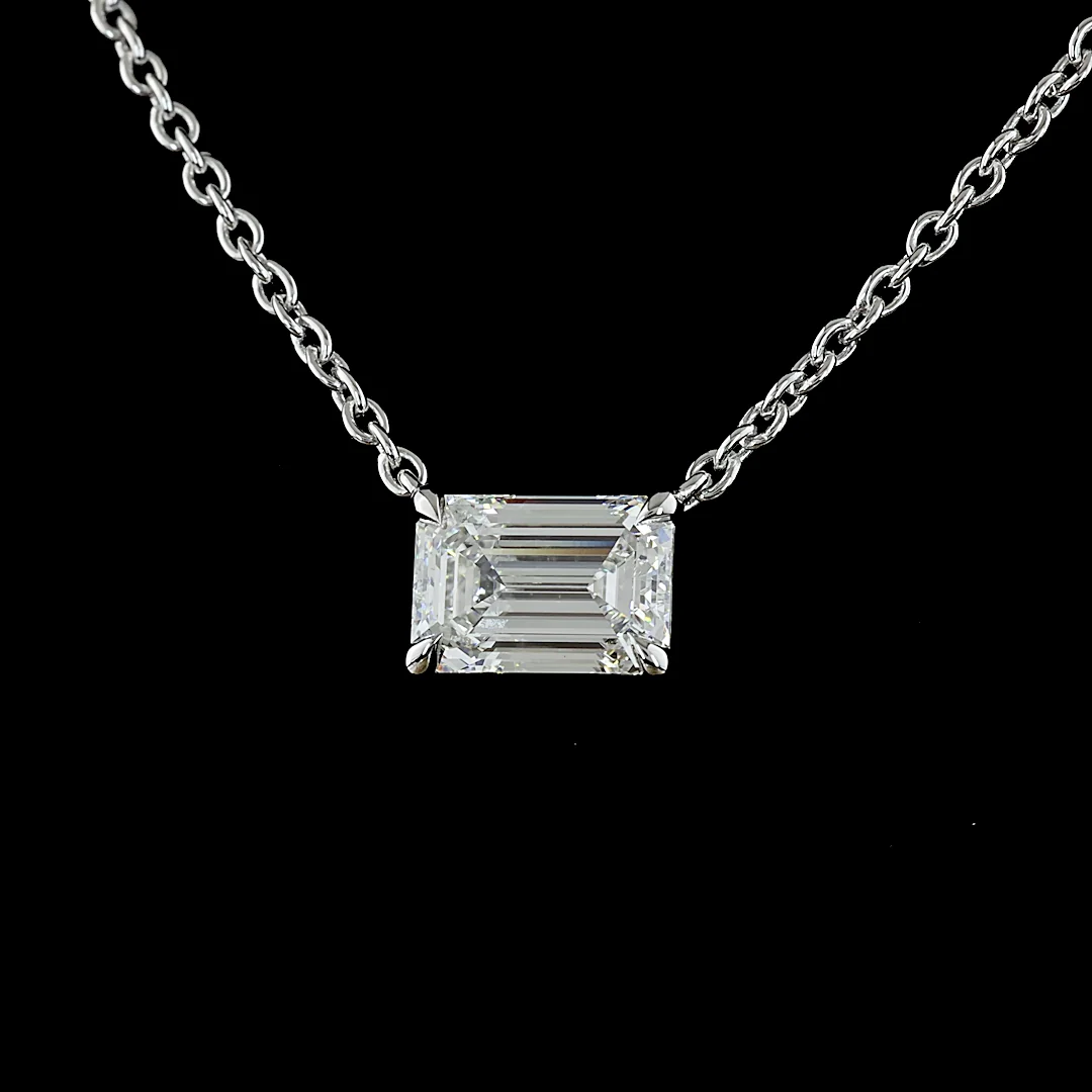 2.04 Cts 14k White Gold Emerald Shape Solitaire Pendant - Image 3