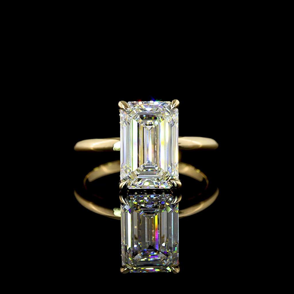 4.14 Cts 14k Yellow Gold Emerald Shape Hidden Halo Ring - Video
