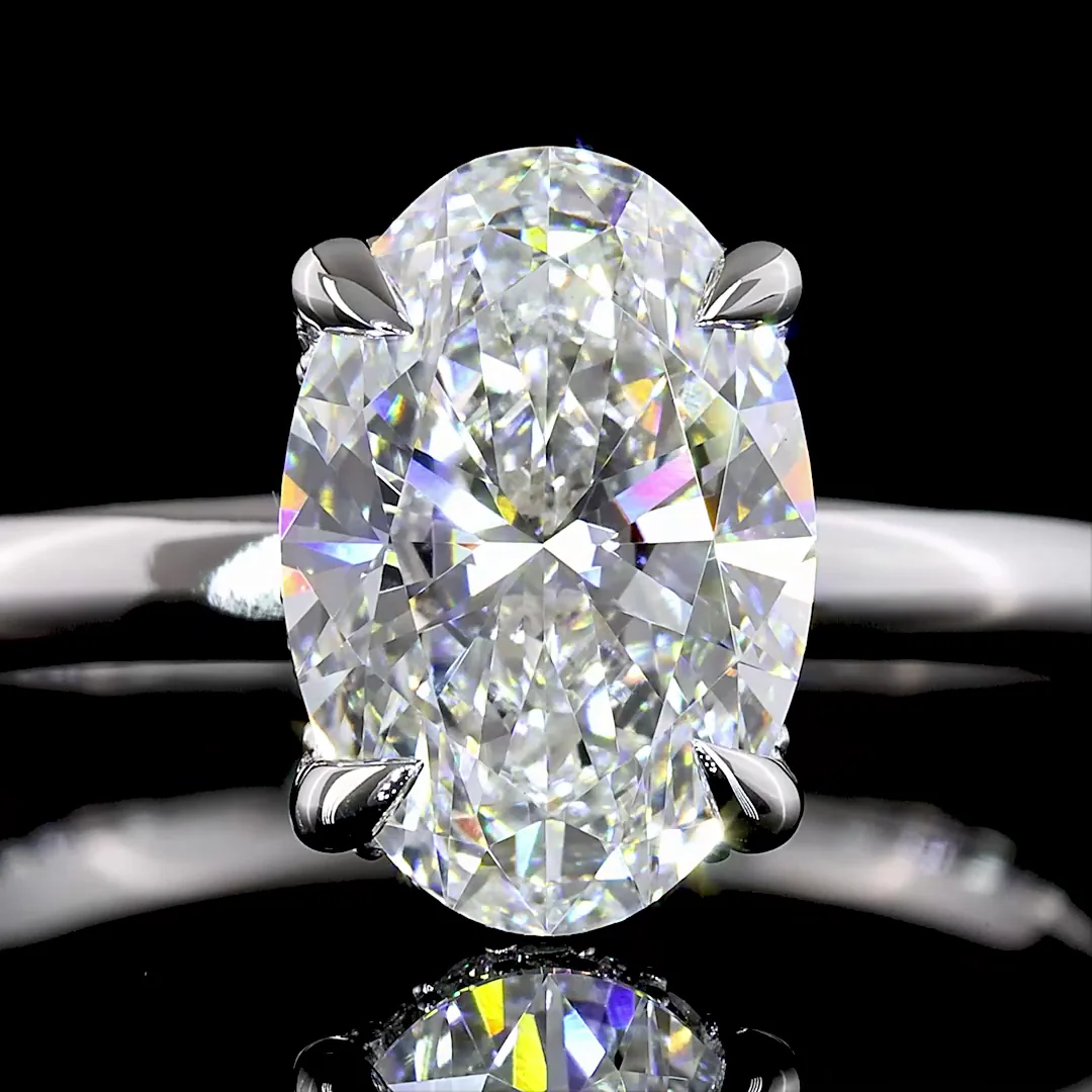 2.17 Cts 14k White Gold Oval Shape Hidden Halo Ring - Image 3