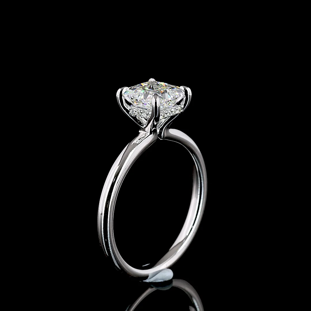 1.59 Cts 14k White Gold Princess Shape Hidden Halo Ring - Image 4