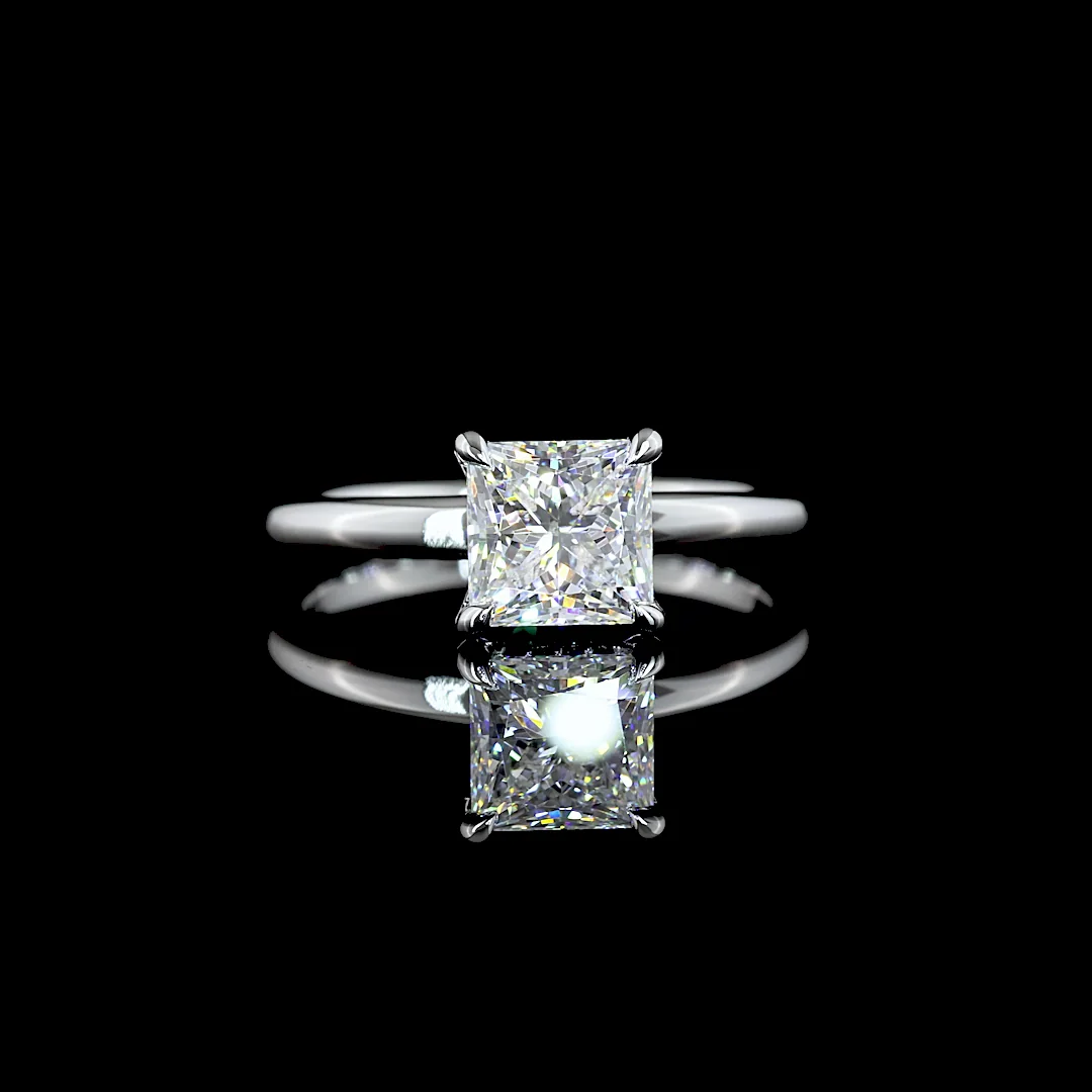 1.59 Cts 14k White Gold Princess Shape Hidden Halo Ring - Video