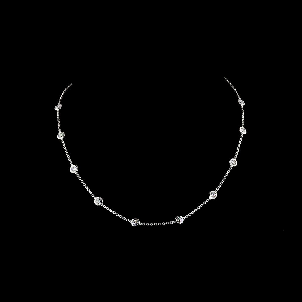 2 Cts 14k White Gold Round Shape Station Necklace - Video