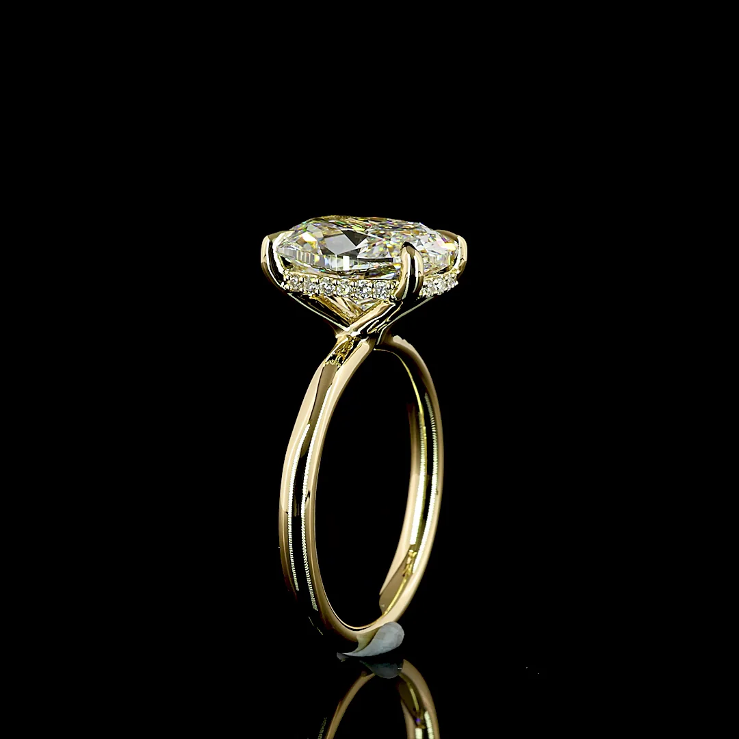 4.15 Cts 14k Yellow Gold Cushion Brilliant Shape Hidden Halo Ring - Image 4