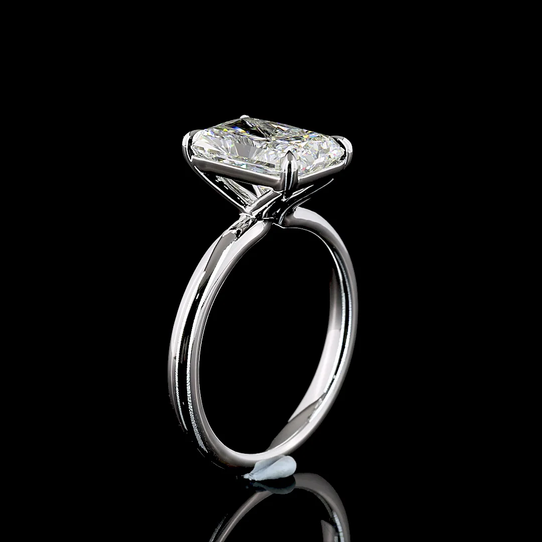 3.04 Cts 14k White Gold Radiant Shape Solitaire Ring - Image 4