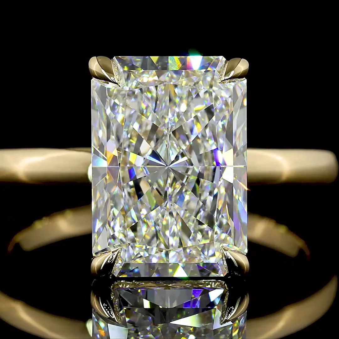 4.09 Cts 14k Yellow Gold Radiant Shape Solitaire Ring - Image 3