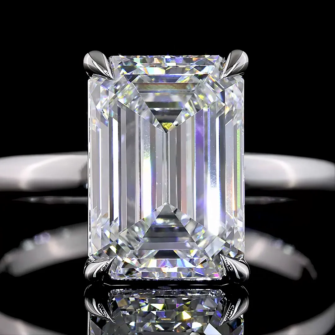 4 Cts 14k White Gold Emerald Shape Solitaire Ring - Image 3