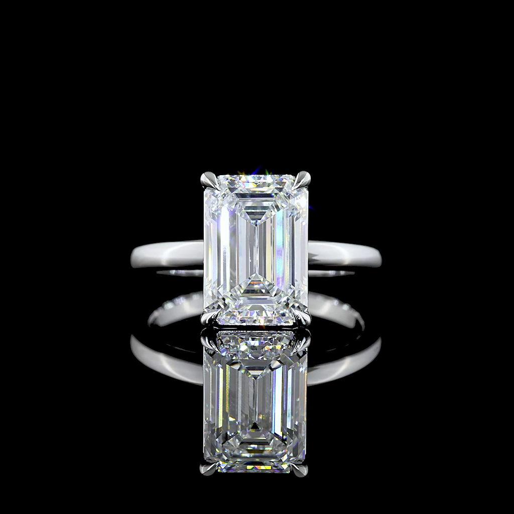 4 Cts 14k White Gold Emerald Shape Solitaire Ring - Video