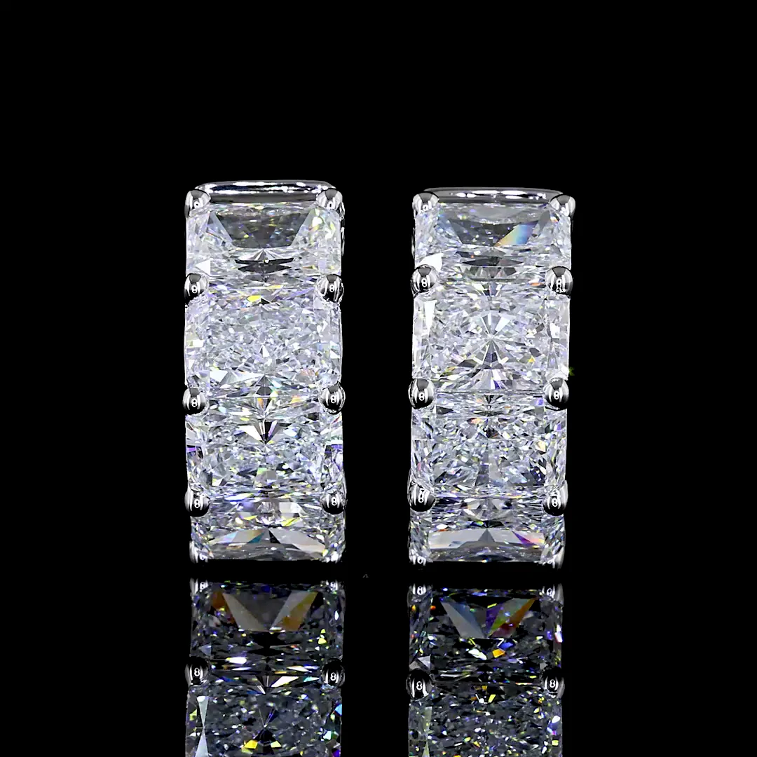 4.19 Cts 14k White Gold Radiant Shape Huggies Earring - Video