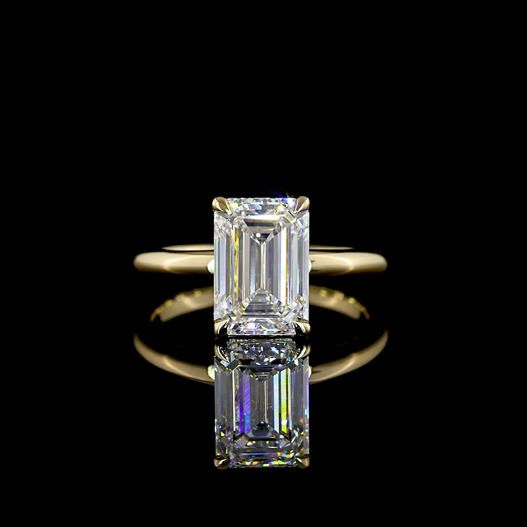 3.02 Cts 14k Yellow Gold Emerald Shape Solitaire Ring - Video