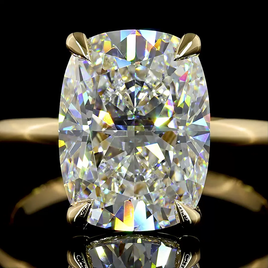 5.09 Cts 14k Yellow Gold Cushion Brilliant Shape Solitaire Ring - Image 3