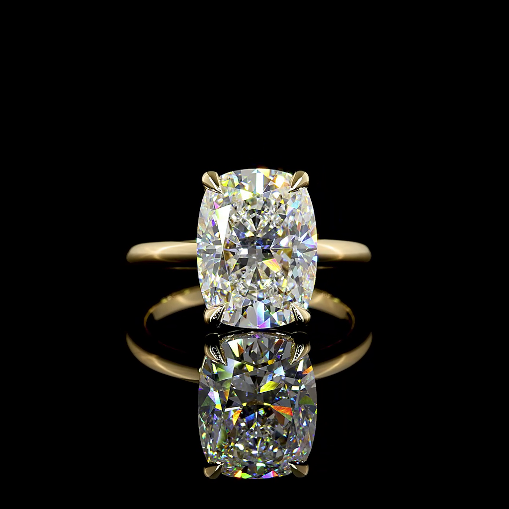 5.09 Cts 14k Yellow Gold Cushion Brilliant Shape Solitaire Ring - Video